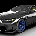 Black BMW Sports Car With Sleek Design Blue Rims And Yellow Seats