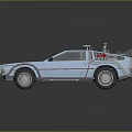 Iconic Blue DeLorean Car With Gull Wing Doors Roof Mounted Device And Silver Accents