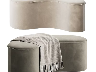 Comfortable Upholstered Beige And Gray Sofa Bench With Soft Blanket And Elegant Design 3d model