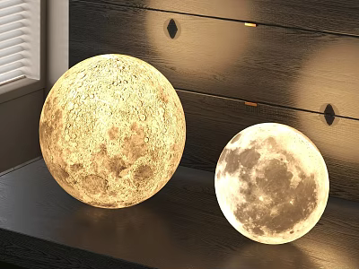 Two Stylish Moon Shaped Floor Lamps With Textured Surface For Home Decor 3d model