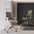 Light Gray and Dark Green Modern Office Chairs with Designer Metal Base and Caster Wheels
