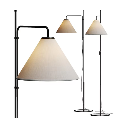 Stylish Modern Floor Lamp With Cone Shaped Fabric Shade And Black Metal Stand 3d model
