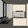 Modern Kitchen Interior With White Cabinets Tiled Backsplash Stove Kettle And Fruits