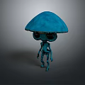 Blue Mushroom Head Game Movie Character With Large Eyes And Slender Body Design