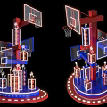 Decorative MultiHoop Basketball Structure With Red Blue Design And Lighting Base 3d model