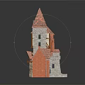 Cartoon Castle Scene With Colorful Red And Gray Buildings And Pointed Roofs