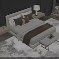 Modern Double Bed Interior Design With Nightstand Table Lamp Pillows Bench And Rug 3d model