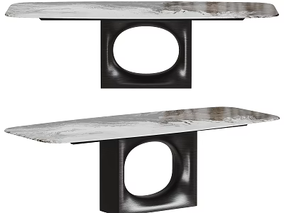 Modern Marble Dining Table With Black Base And Circular Cutout Design 3d model