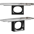 Modern Marble Dining Table With Black Base And Circular Cutout Design 3d model