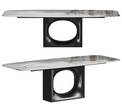 Modern Marble Dining Table With Black Base And Circular Cutout Design 3d model