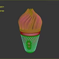 Swirled Pink Ice Cream in Brown Waffle Cone with Silver Trim