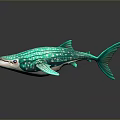 Green Shark Model With White Spots On Black Background And Reflection