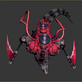Dark Armored Monster Game Movie Character With Glowing Pink Weapons Sharp Fangs And Crouching Stance