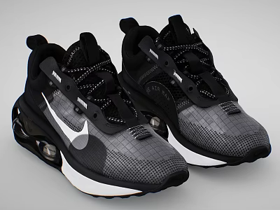 Modern Black Gray White Sports Shoes With Mesh Upper And Air Cushion Sole 3d model