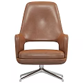 Brown Leather Leisure Chair With Armrests And Modern Metal Base Design