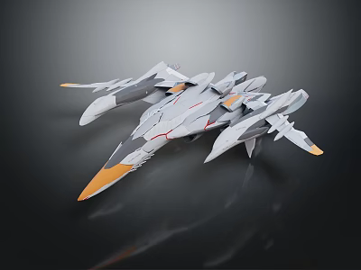Futuristic Fighter Jet 3D Model With Sleek White Gray And Orange Design 3d model
