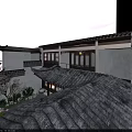 Traditional Chinese Courtyard Hinged Door With Classic Tile Roof And Sunset Sky