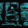 Teal Circuit Board Pattern Wall Decor with Black Background and Intricate Wiring Design 3d model