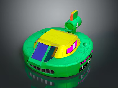 Green Circular Toy Spaceship Model Featuring Yellow Top And Colorful Parts 3d model