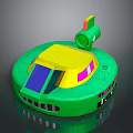 Green Circular Toy Spaceship Model Featuring Yellow Top And Colorful Parts
