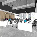 Public Office Space With Open Layout Desks Computers Ergonomic Chairs And Ceiling Lights
