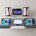 Six Modern Laptops And Tablets Arranged In Two Rows With Screen Displays 3d model
