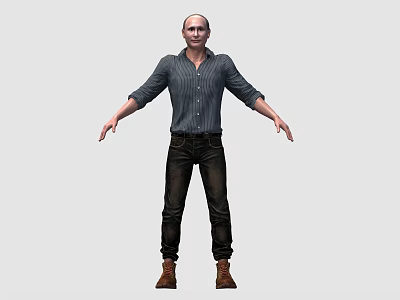 Man In Dark Blue Shirt With Rolled Sleeves Dark Pants And Brown Boots 3d model