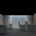 Modern Spacious Office Interior Design With Large Windows Sofa Work Desk And Coffee Table 3d model