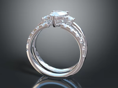 Elegant Diamond Ring With Central Stone And Side Accents On Double Band 3d model
