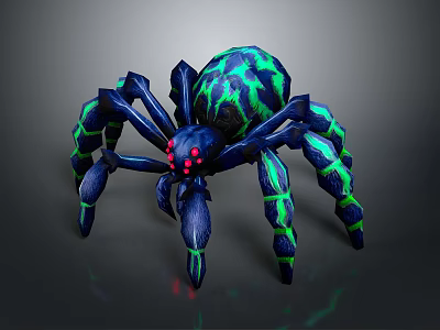 Vibrant Blue Green Spider With Red Glowing Eyes Fantasy Creature Design 3d model