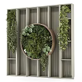 Living Plant Wall Design With Circular Wooden Frame Various Green Plants And Hanging Foliage