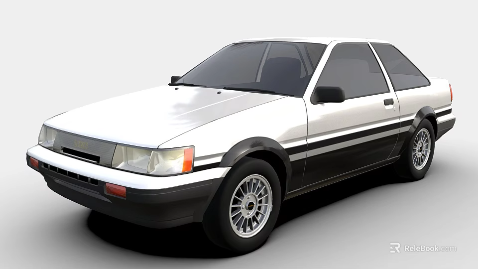 Classic White Two Door Car With Black Stripes And Alloy Wheels 3d model 