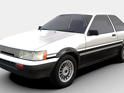Classic White Two Door Car With Black Stripes And Alloy Wheels 3d model