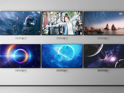 Televisions Showcasing Vibrant Scenes Of Space Nature And People With Clear 3d model