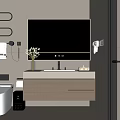 Modern Bathroom Washbasin Vanity With Wooden Cabinet Backlit Mirror Vase And Towel Rack