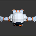 Low Poly Astronaut Sculpture Carving With Helmet Antenna Outstretched Arms And Blue Orange Details