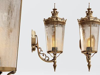 Pair of Elegant Vintage Wall Sconces with Golden Metal Frame and Glass Shades 3d model
