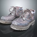 Worn Leather Work Boots With Thick Soles And Brown Laces For Durable Use 3d model