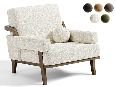 Beige Upholstered Armchair with Wooden Armrests Legs and Multiple Color Options 3d model