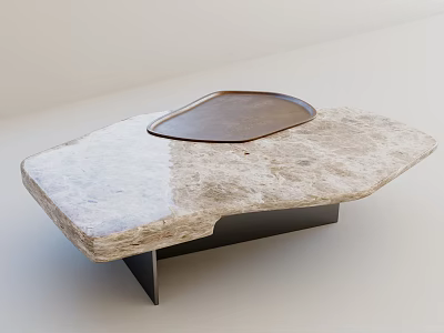 Modern Irregular Coffee Table With Marble Top Metal Tray And Black Base 3d model