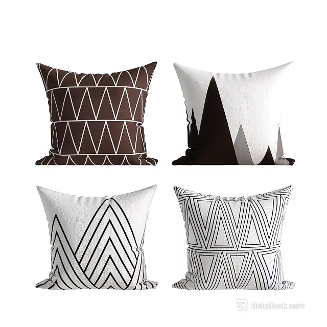 Modern Decorative Pillows With Geometric Patterns In Black White Brown Tones 3d model