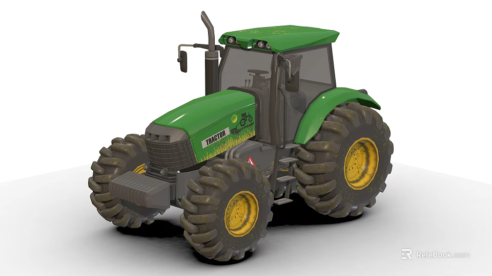Green John Deere Tractor With Large Tires And Yellow Rims Cab Design Features 3d model 