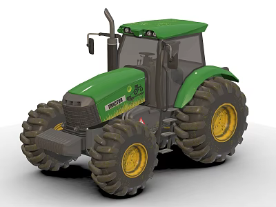 Green John Deere Tractor With Large Tires And Yellow Rims Cab Design Features 3d model