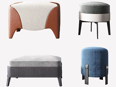 Modern Sofa Stools Featuring Fabric Leather Upholstery Round Square Various Color Designs 3d model