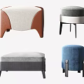 Modern Sofa Stools Featuring Fabric Leather Upholstery Round Square Various Color Designs 3d model