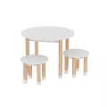 Kids Chair Set With Round Table White Top Wooden Legs And White Base
