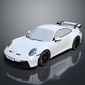 White Sports Car With Black Rear Wing Shiny Wheels On Reflective Surface