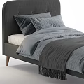 Modern Double Bed With Grey Headboard Pillows Duvet And Wooden Legs