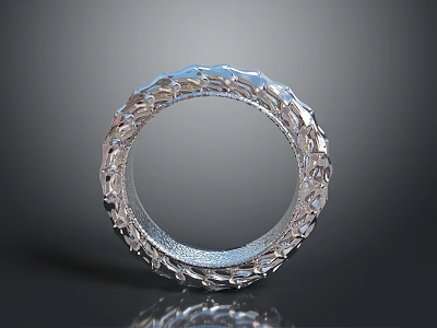 Elegant Silver Fashion Ring With Intricate Embossed Pattern And Shiny Surface 3d model