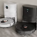 Modern Smart Machines Robotic Vacuum Cleaners With White And Black Charging Docks